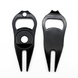 silver and black metal magnetic divot tool bottle opener