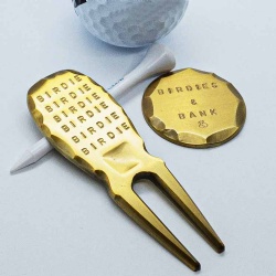 antique gold forged edge handmade golf pitch fork ball marker