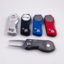 Metal golf pitch fork golf divot tool with ball marker