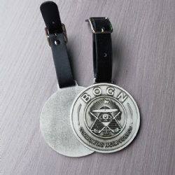 antique tin metal embossed logo bag tag