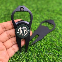 black color magnetic golf divot repair tool bottle opener pitch fork golf