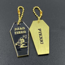 soft enamel custom logo gold keychain with ballchain